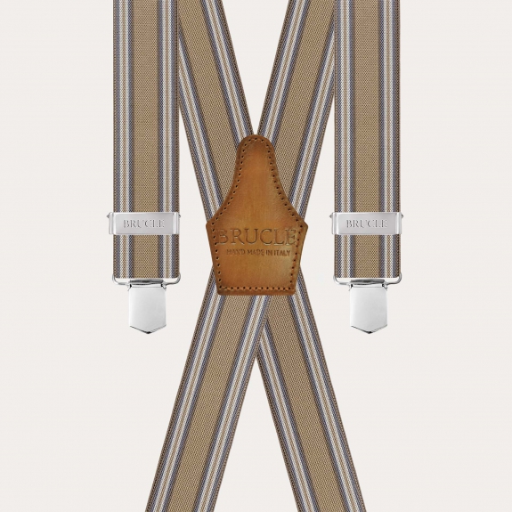 Bretelle a X extra lunghe rigate beige