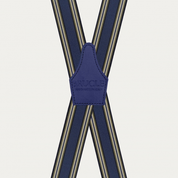 Extra-long blue striped X-shaped suspenders