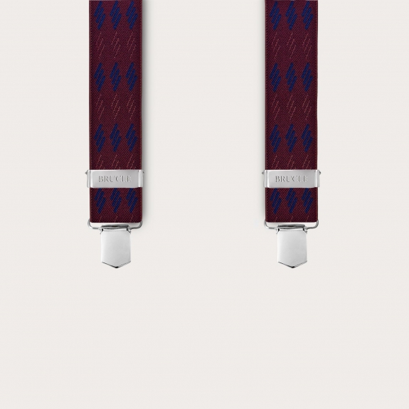 Extra-long Bordeaux suspenders with blue stripes