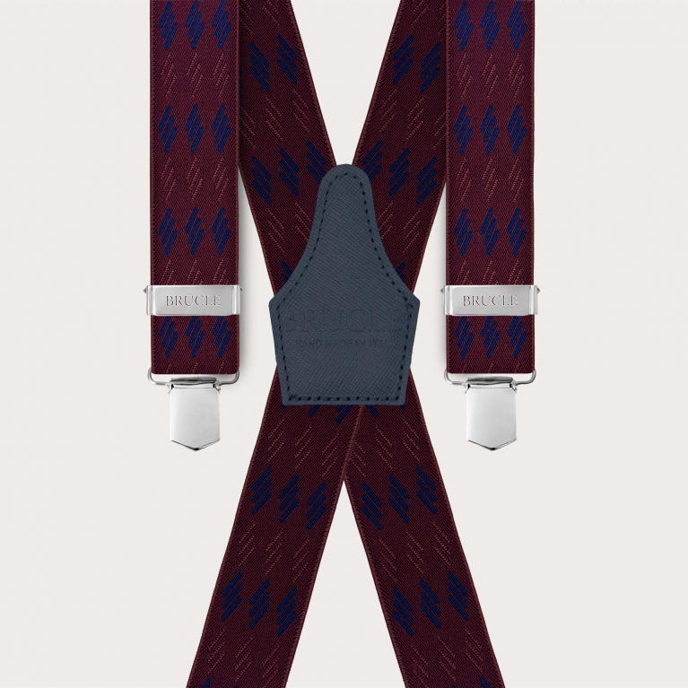 Bretelle extra lunghe bordeaux a righe blu