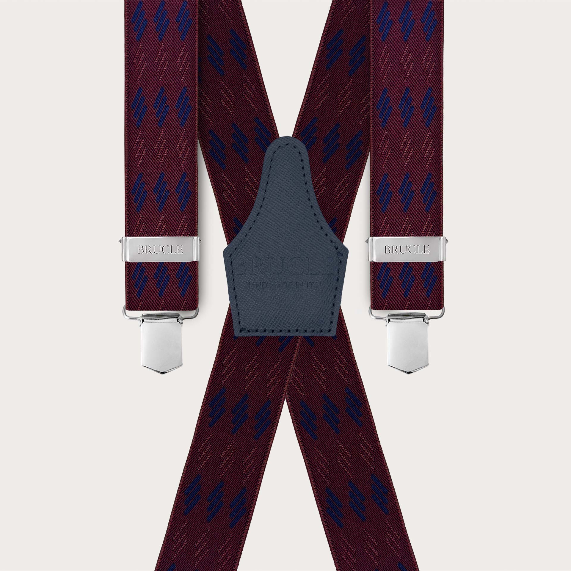 Bretelle extra lunghe bordeaux a righe blu