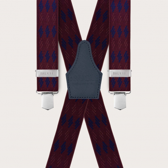 Bretelle extra lunghe bordeaux a righe blu