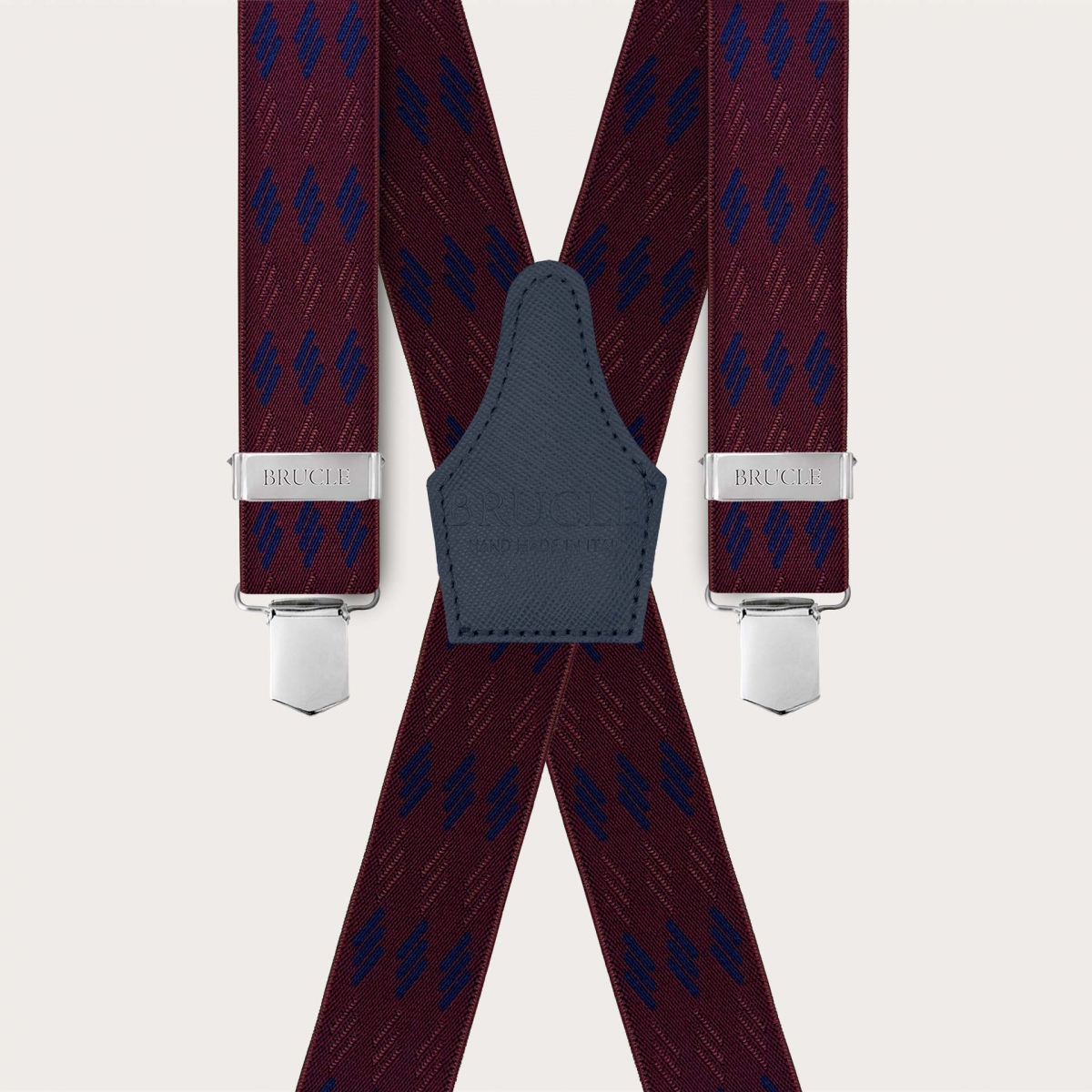Extra-long Bordeaux suspenders with blue stripes