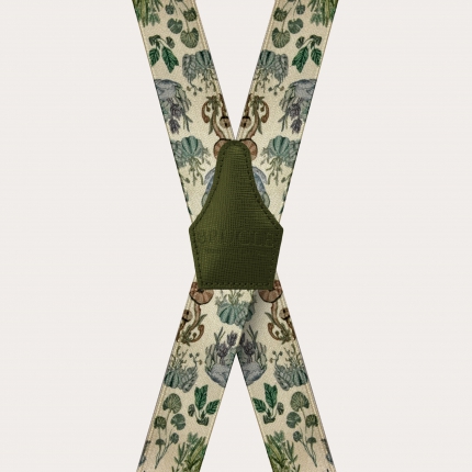 Bretelles extra longues en X effet satin, motif végétal