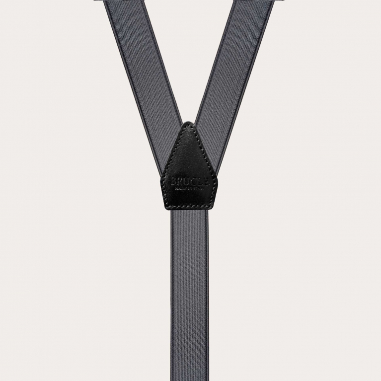 Extra-long grey satin suspenders with buttonholes