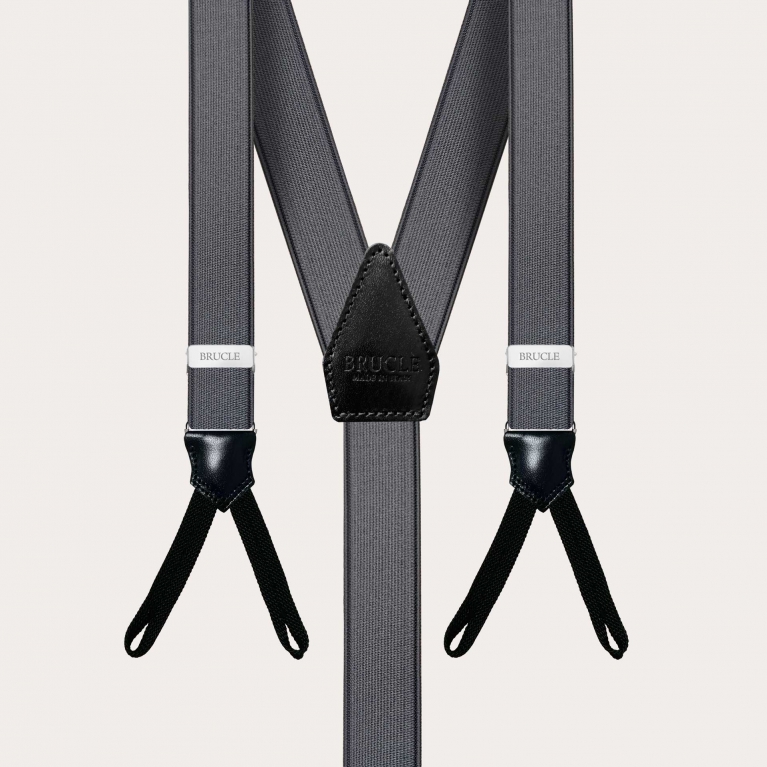 Extra lange graue Hosenträger aus Satin mit Knopflöchern