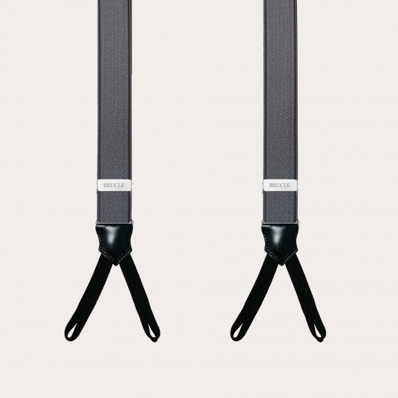 Extra-long grey satin suspenders with buttonholes