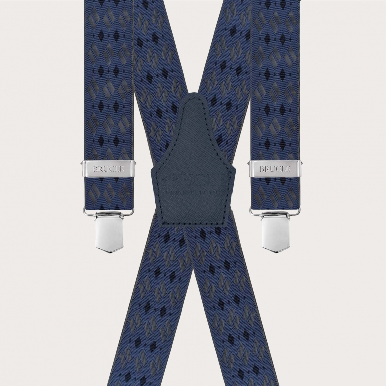 Tirantes extralargos en X con rombos, azul y gris