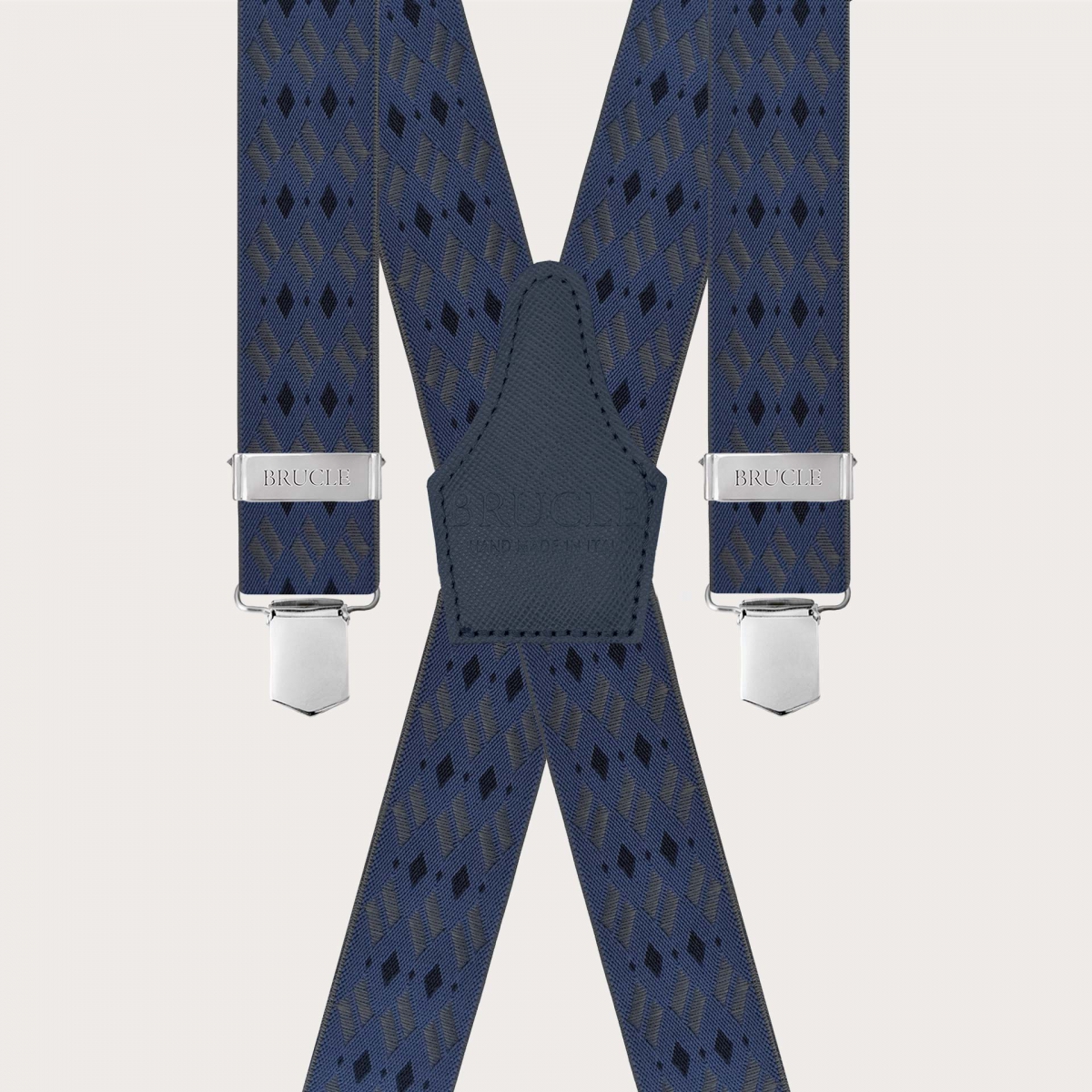 Tirantes extralargos en X con rombos, azul y gris