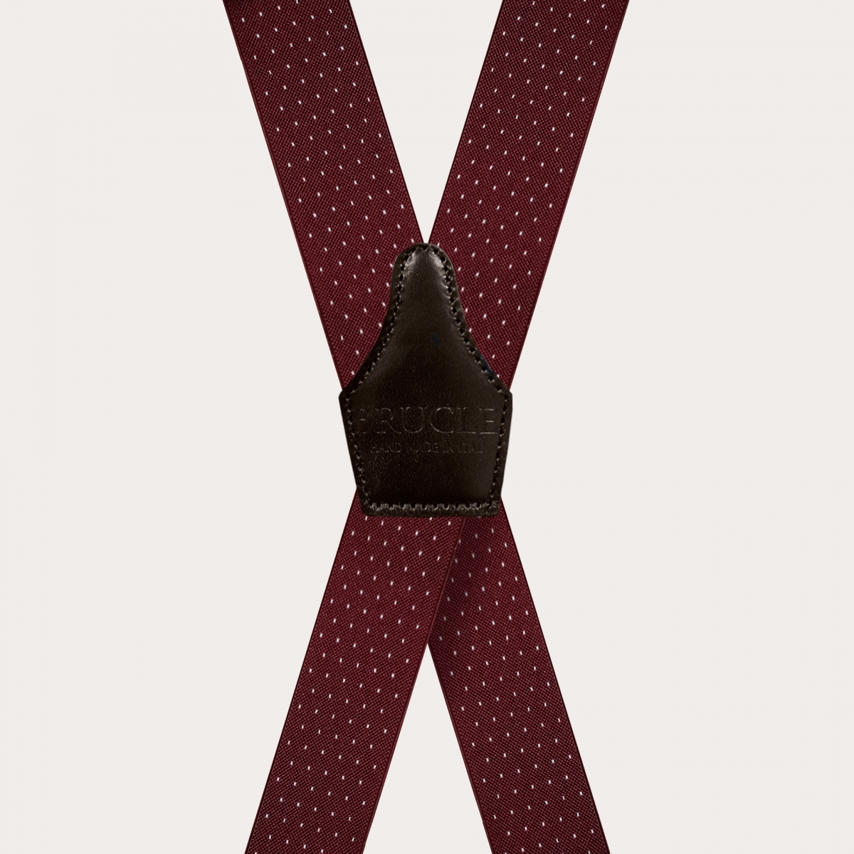 Extra-long X-back suspenders in bordeaux with pin-dot pattern