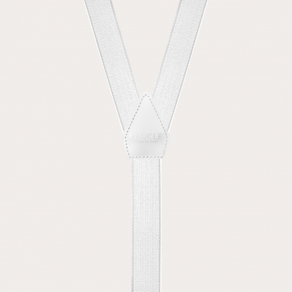 Extra-long white elastic satin suspenders
