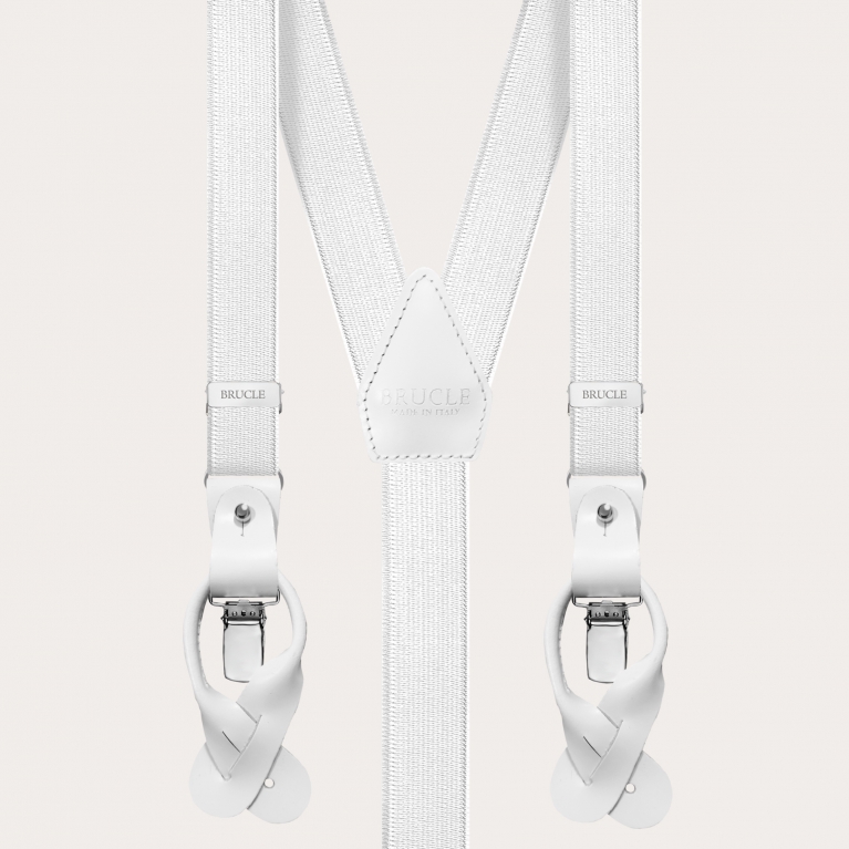 Extralange weiße elastische Hosenträger aus Satin