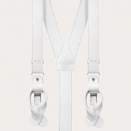 Extra-long white elastic satin suspenders