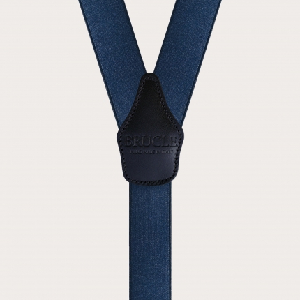 Extra-lange Y-Hosenträger aus blauem elastischem Satin