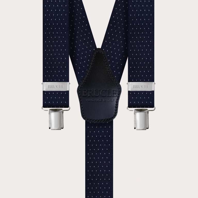 Bretelles bleues extra longues en Y avec motif à pois fins