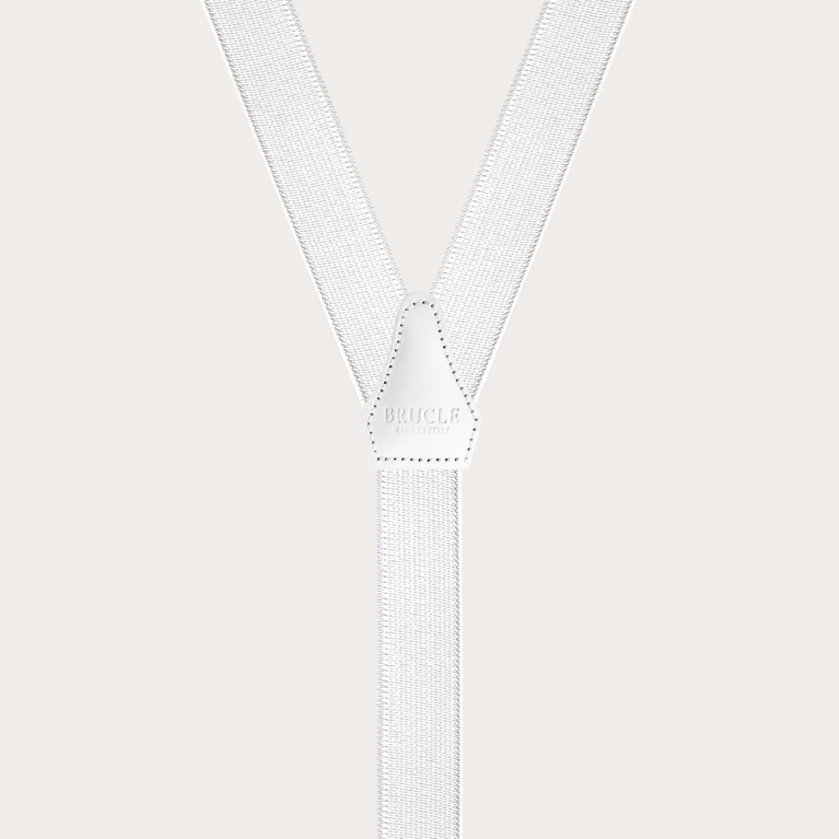 Extra-long white suspenders in elastic satin