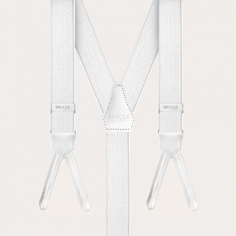 Extra-long white suspenders in elastic satin