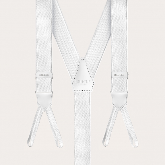 BRUCLE Formal Y-shape suspenders with braid runners, white