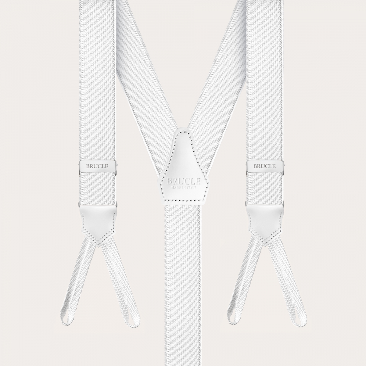 BRUCLE Formal Y-shape suspenders with braid runners, white