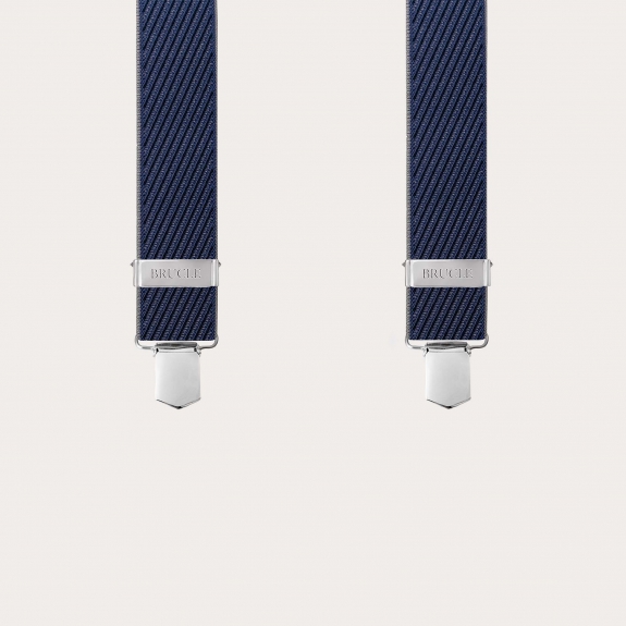 Extra lange Hosenträger mit blauen und grauen diagonalen Streifen