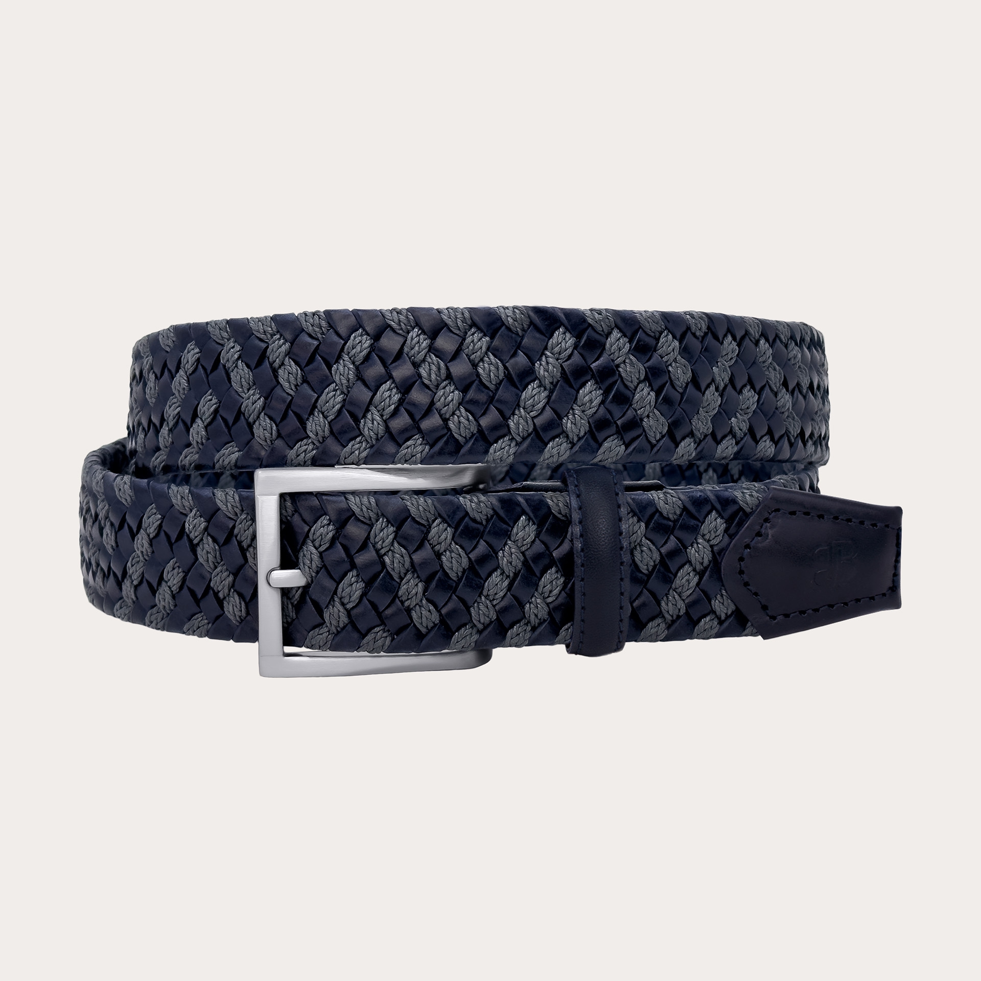 Ceinture tressée élastique bleue en cuir et coton