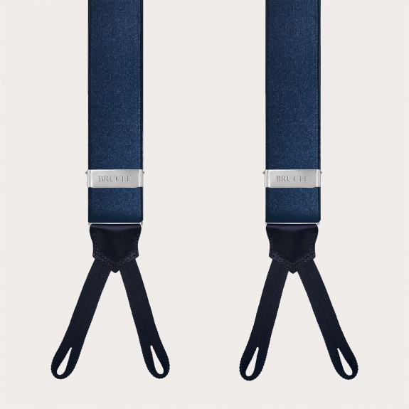 Bretelles élégantes en satin bleu avec passants pour boutons