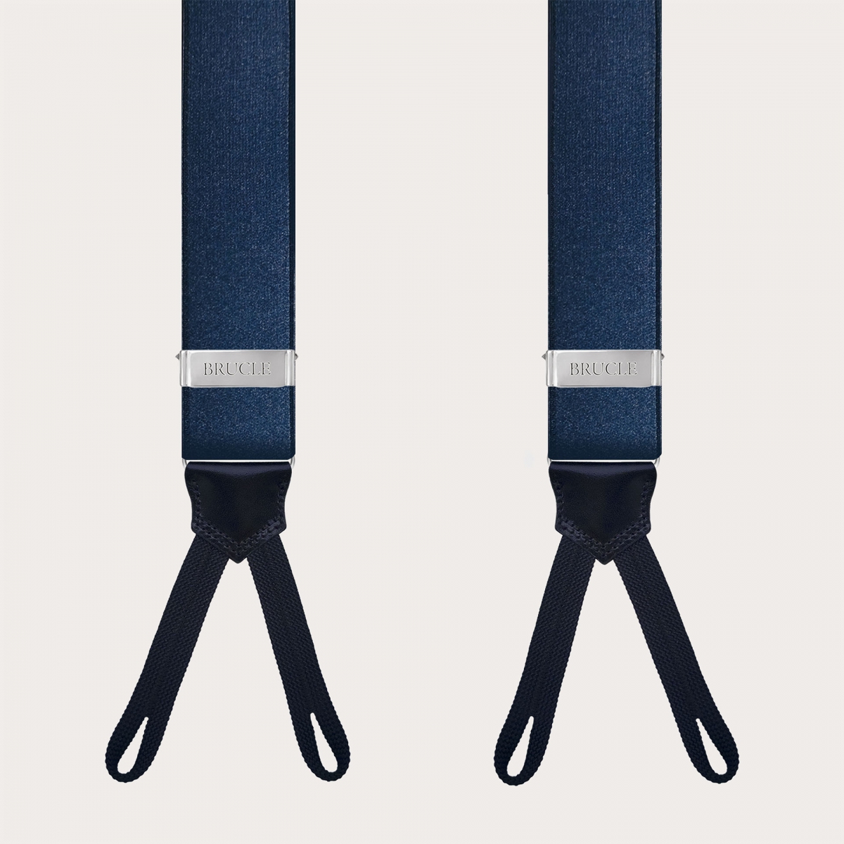 Elegante blaue Hosenträger aus Satin mit Knopflaschen