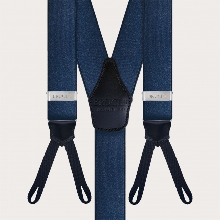 Bretelle eleganti in raso blu con asole per bottoni