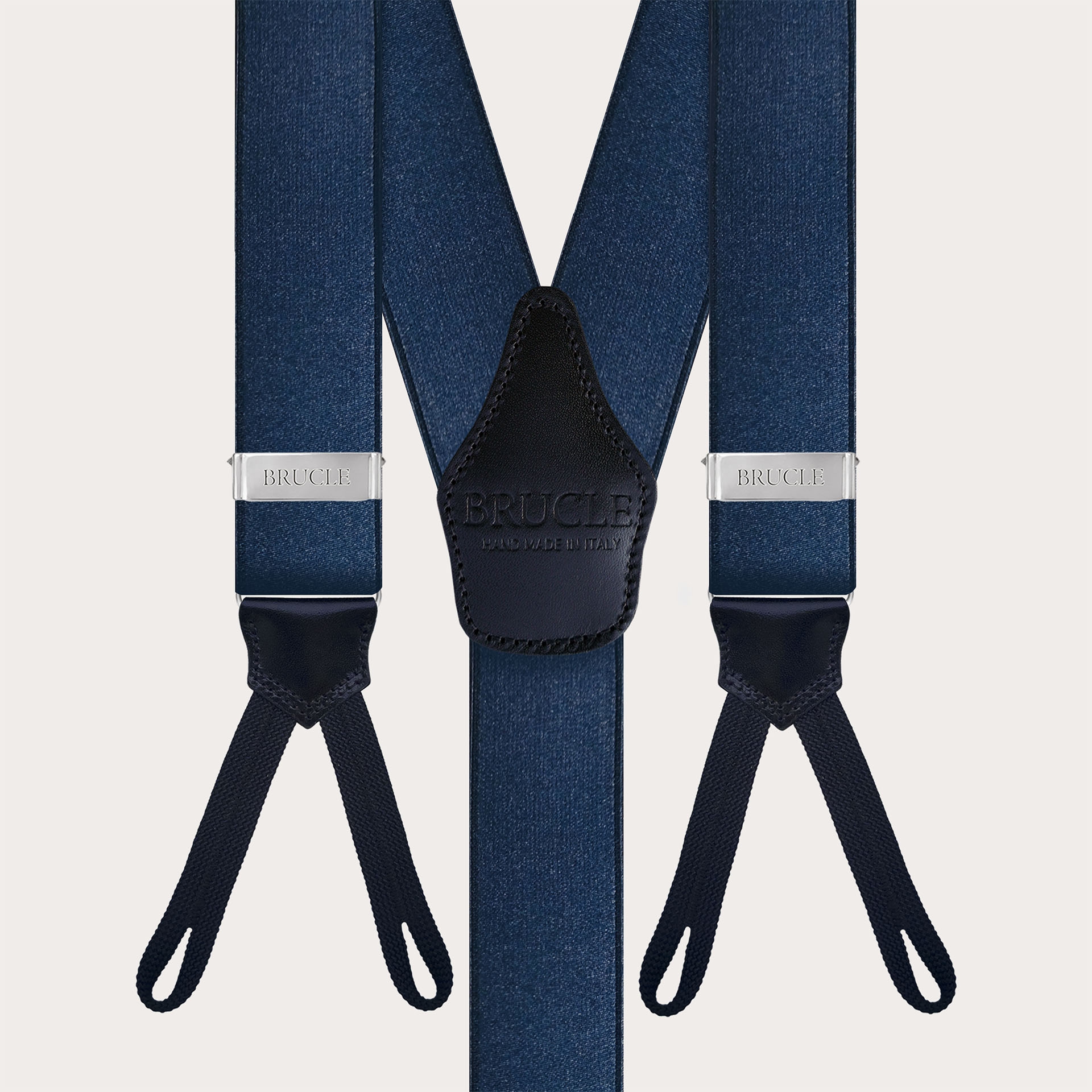 Bretelles élégantes en satin bleu avec passants pour boutons