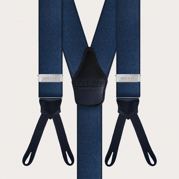Elegante blaue Hosenträger aus Satin mit Knopflaschen