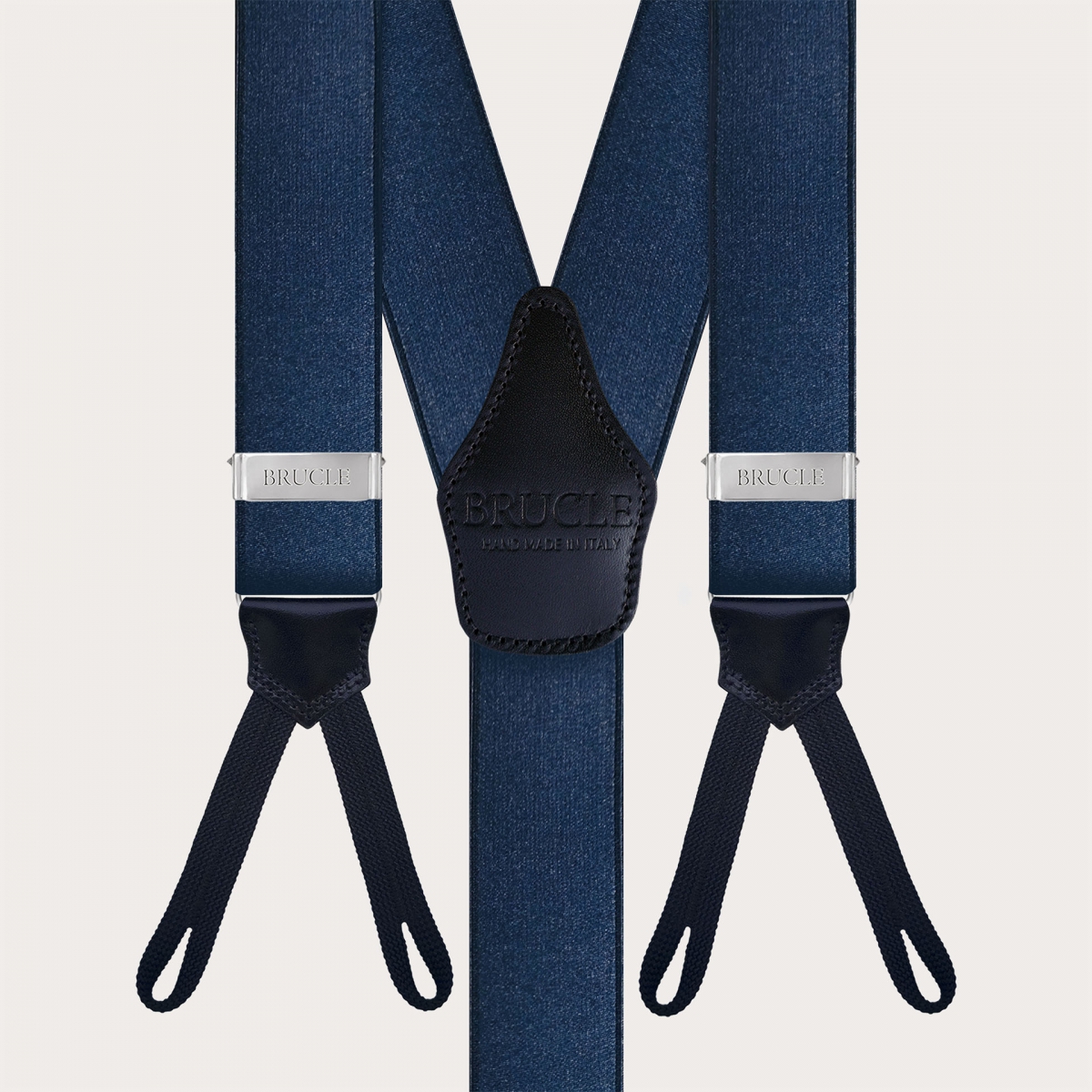 Bretelles élégantes en satin bleu avec passants pour boutons