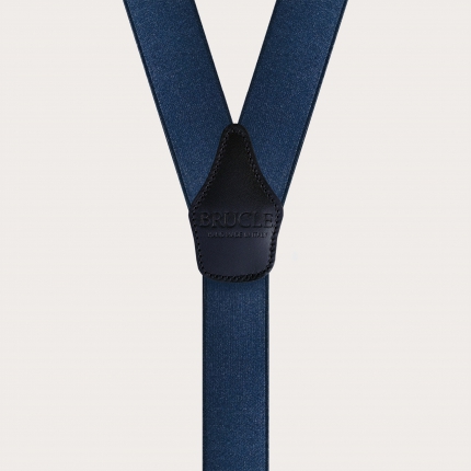 Bretelle eleganti in raso blu con asole per bottoni