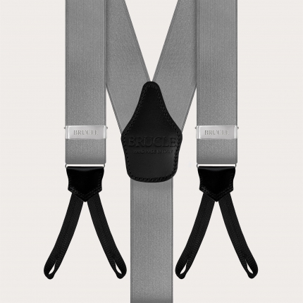 Bretelle eleganti in raso grigio con asole per bottoni