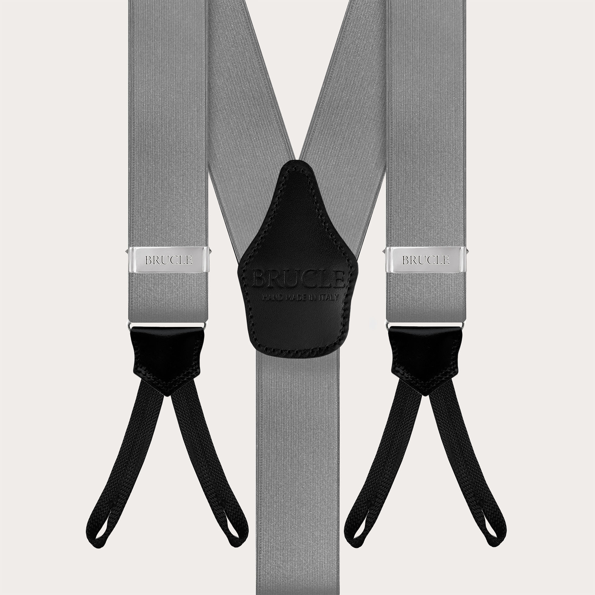 Elegante graue Hosenträger aus Satin mit Knopflaschen