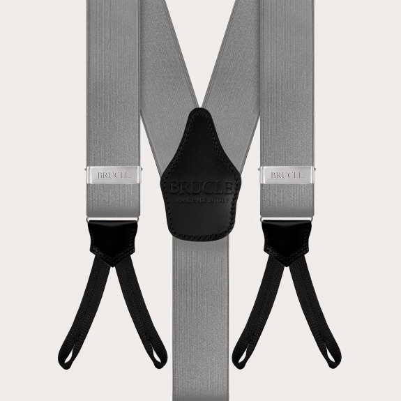 Tirantes elegantes de raso gris con ojales para botones