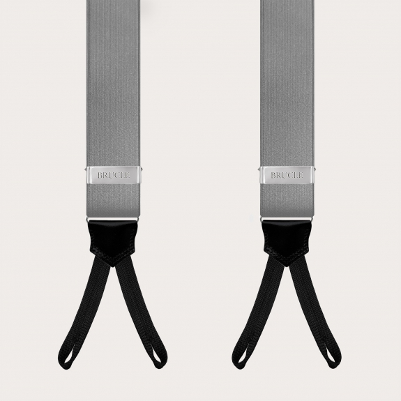 Bretelle eleganti in raso grigio con asole per bottoni