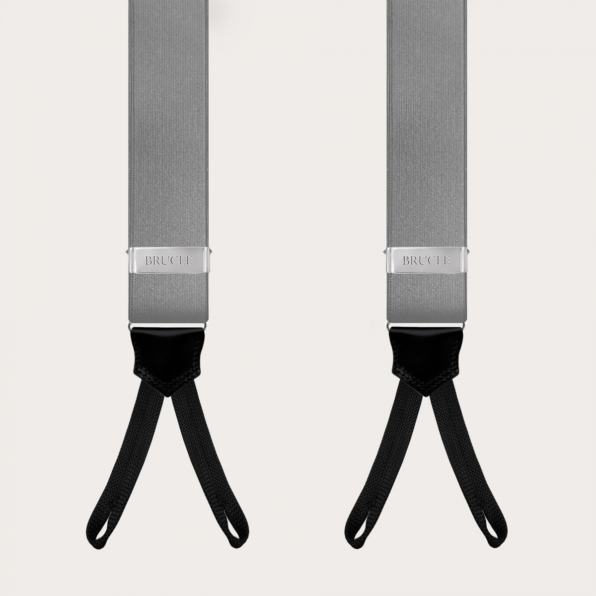 Elegante graue Hosenträger aus Satin mit Knopflaschen