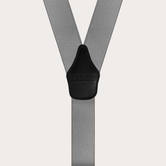 Bretelle eleganti in raso grigio con asole per bottoni