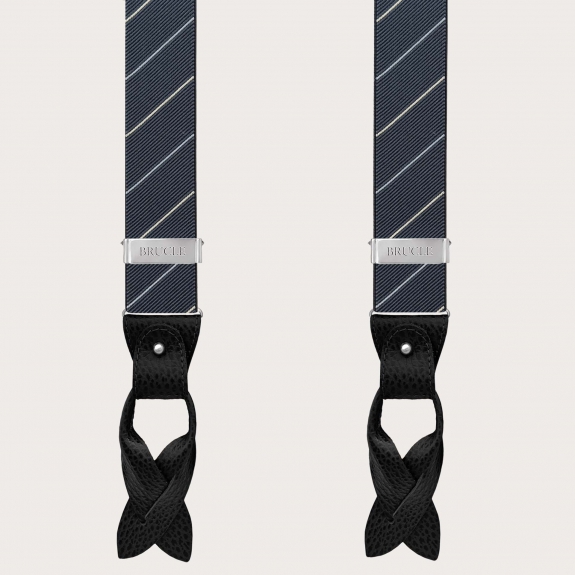 Grey regimental striped men's suspenders