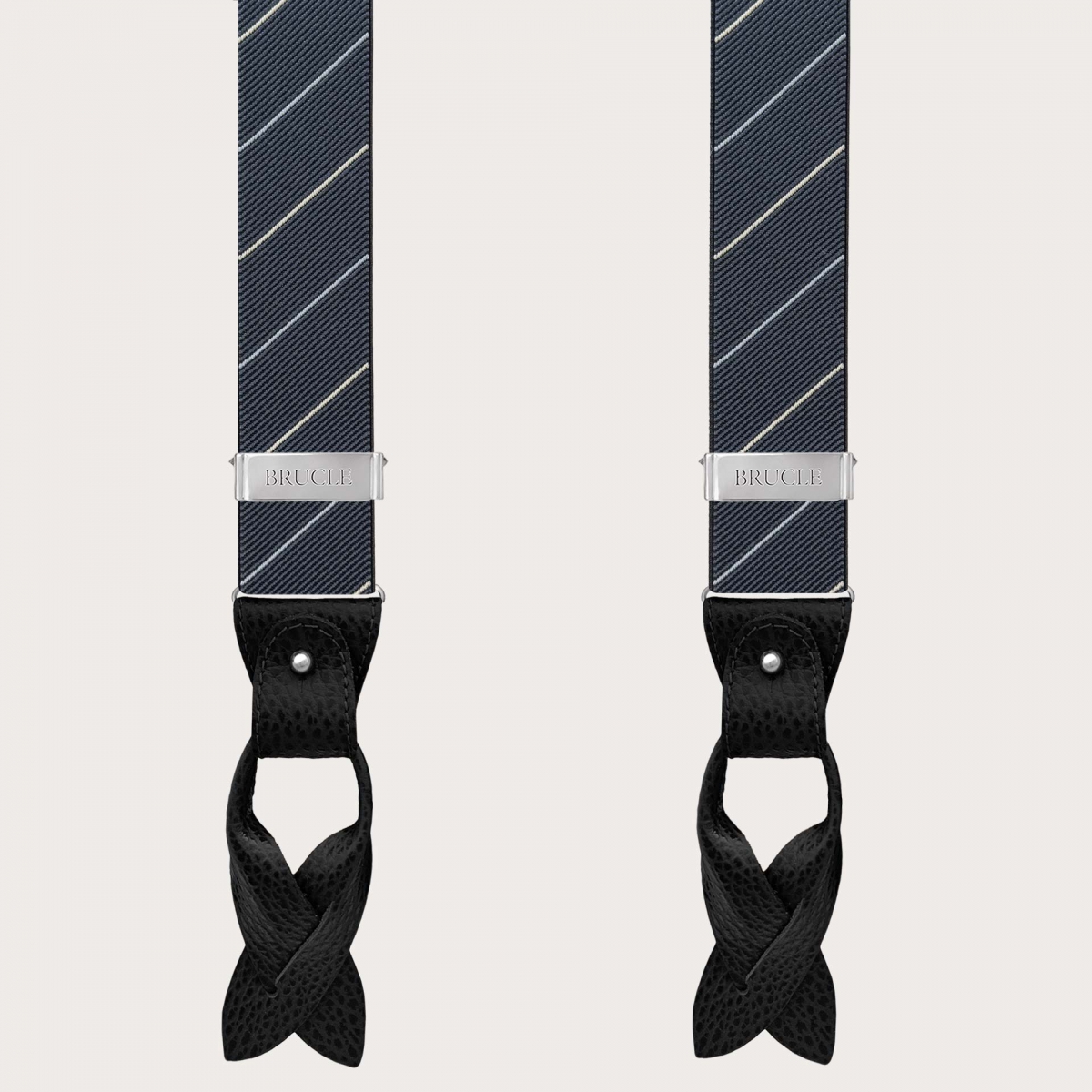 Grey regimental striped men's suspenders