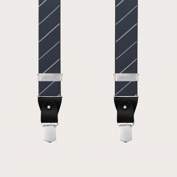 Grey regimental striped men's suspenders