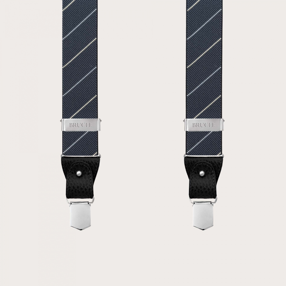 Grey regimental striped men's suspenders
