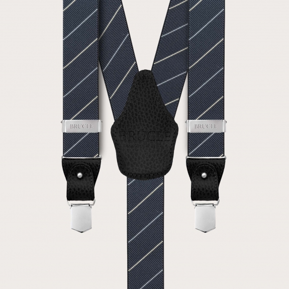Grey regimental striped men's suspenders