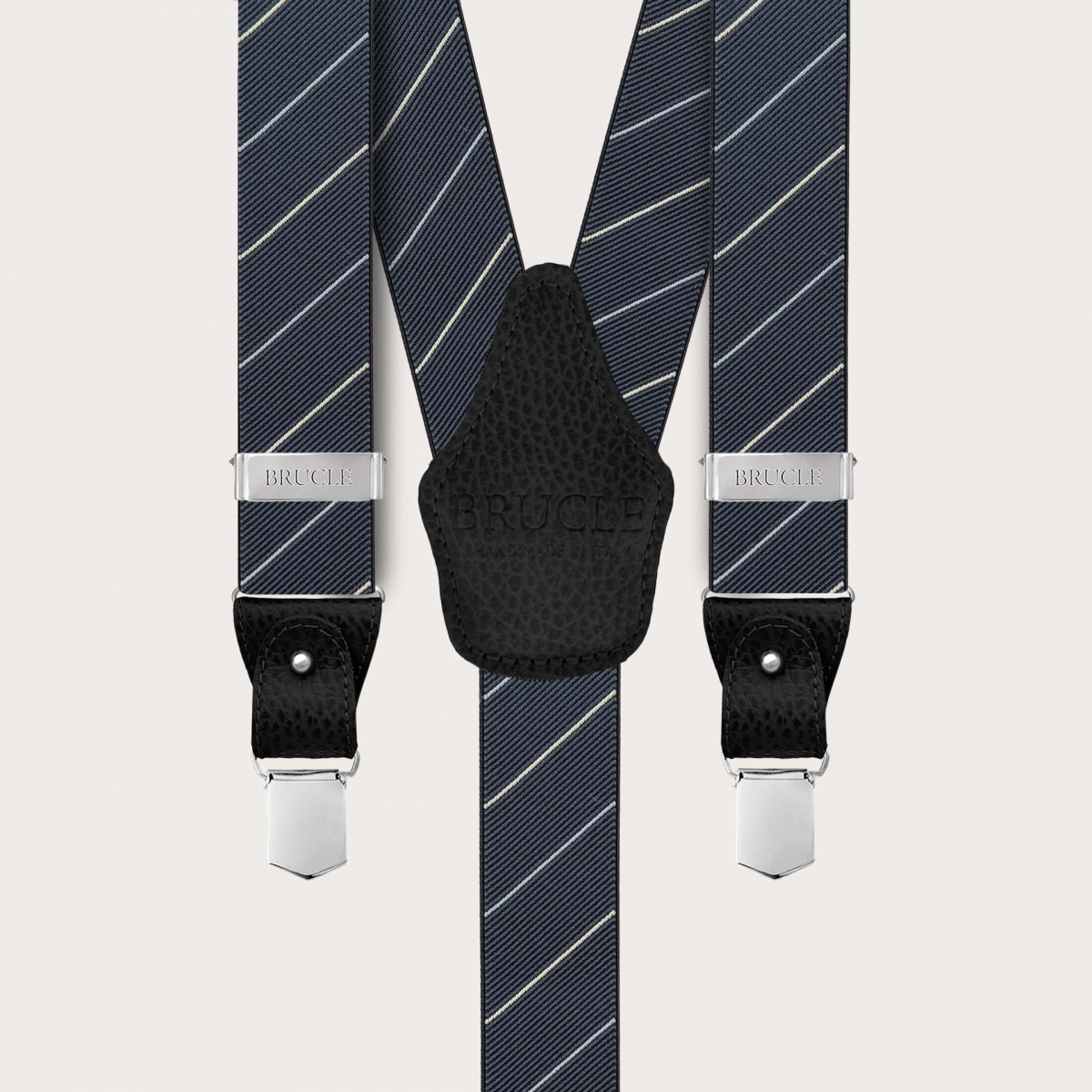Grey regimental striped men's suspenders