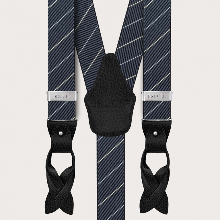 Grey regimental striped men's suspenders