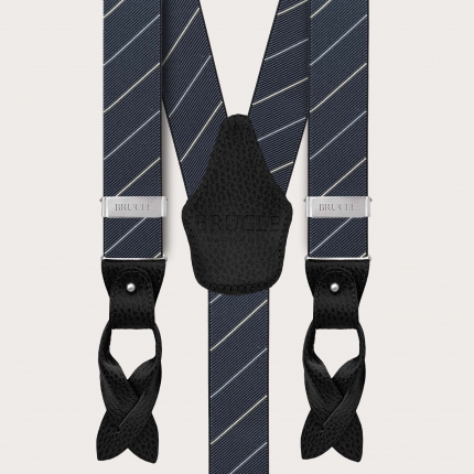 Grey regimental striped men's suspenders