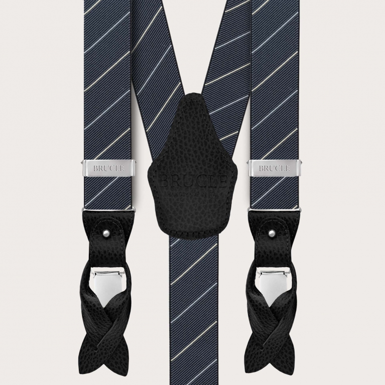 Grey regimental striped men's suspenders