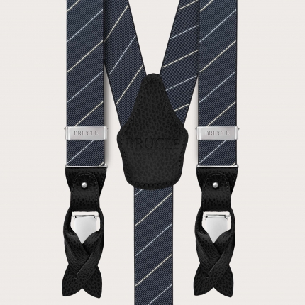Grey regimental striped men's suspenders