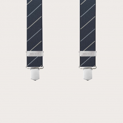 Elegant grey regimental suspenders with diagonal stripes, clip-on only