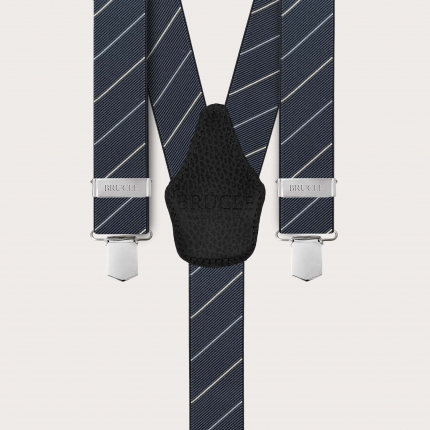 Elegant grey regimental suspenders with diagonal stripes, clip-on only